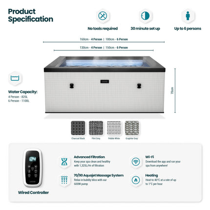 Garda | 4/6-Person Eco Foam Hot Tub | Built-In Integrated Heater | Flint Grey